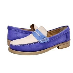 GREATS Essex Color Block Penny Loafer Sz 9 Nubuck Leather Purple Pink Blue Italy